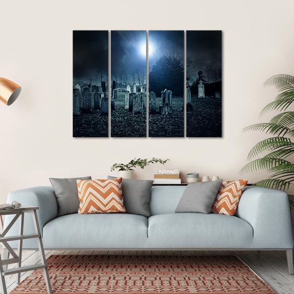 Cemetery Night Canvas Wall Art-4 Horizontal-Gallery Wrap-34" x 24"-Tiaracle