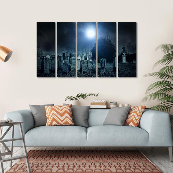 Cemetery Night Canvas Wall Art-5 Horizontal-Gallery Wrap-22" x 12"-Tiaracle