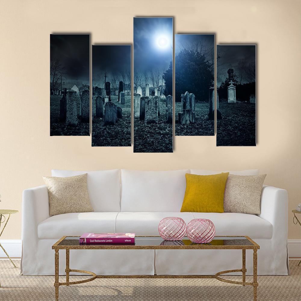 Cemetery Night Canvas Wall Art-5 Pop-Gallery Wrap-47" x 32"-Tiaracle