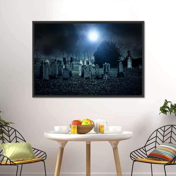 Cemetery Night Canvas Wall Art-3 Horizontal-Gallery Wrap-25" x 16"-Tiaracle