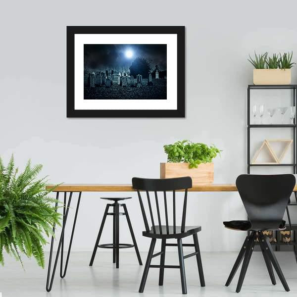 Cemetery Night Canvas Wall Art-3 Horizontal-Gallery Wrap-25" x 16"-Tiaracle