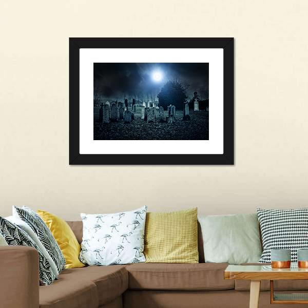 Cemetery Night Canvas Wall Art-3 Horizontal-Gallery Wrap-25" x 16"-Tiaracle