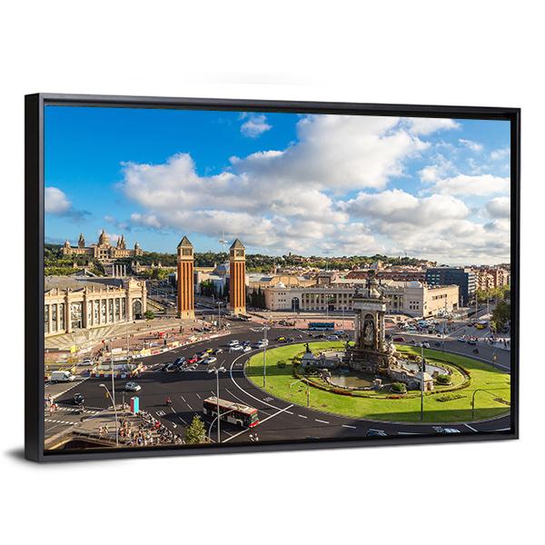 Center Barcelona In A Summer Day Canvas Wall Art-3 Horizontal-Gallery Wrap-25" x 16"-Tiaracle