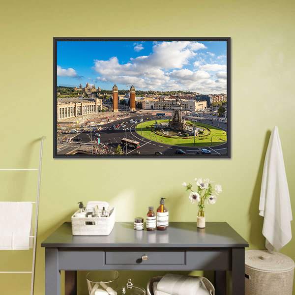 Center Barcelona In A Summer Day Canvas Wall Art-3 Horizontal-Gallery Wrap-25" x 16"-Tiaracle