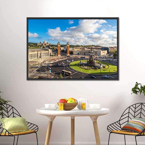 Center Barcelona In A Summer Day Canvas Wall Art-3 Horizontal-Gallery Wrap-25" x 16"-Tiaracle