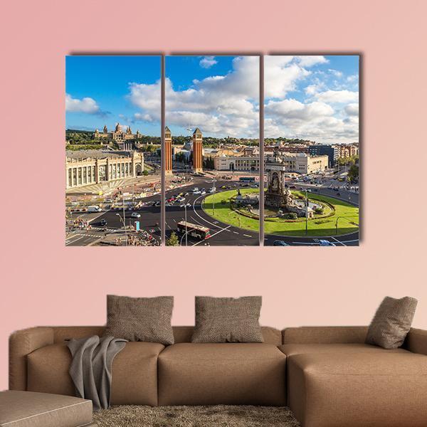 Center Barcelona In A Summer Day Canvas Wall Art-3 Horizontal-Gallery Wrap-37" x 24"-Tiaracle