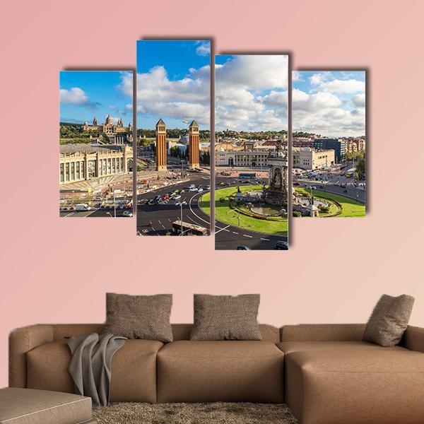Center Barcelona In A Summer Day Canvas Wall Art-4 Pop-Gallery Wrap-50" x 32"-Tiaracle