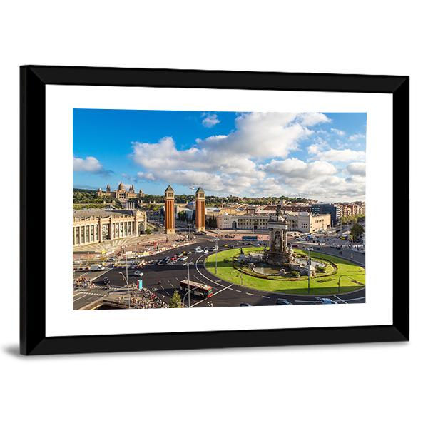 Center Barcelona In A Summer Day Canvas Wall Art-3 Horizontal-Gallery Wrap-25" x 16"-Tiaracle