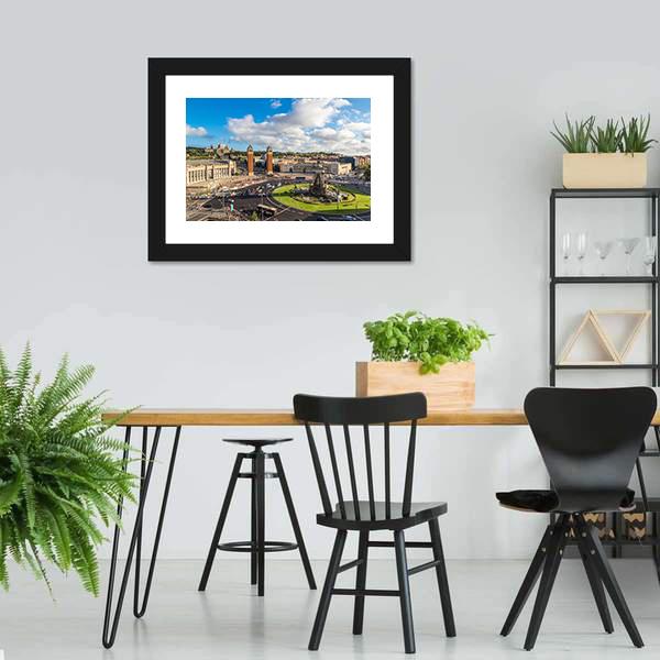 Center Barcelona In A Summer Day Canvas Wall Art-3 Horizontal-Gallery Wrap-25" x 16"-Tiaracle