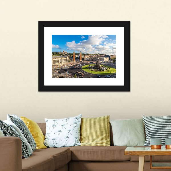 Center Barcelona In A Summer Day Canvas Wall Art-3 Horizontal-Gallery Wrap-25" x 16"-Tiaracle