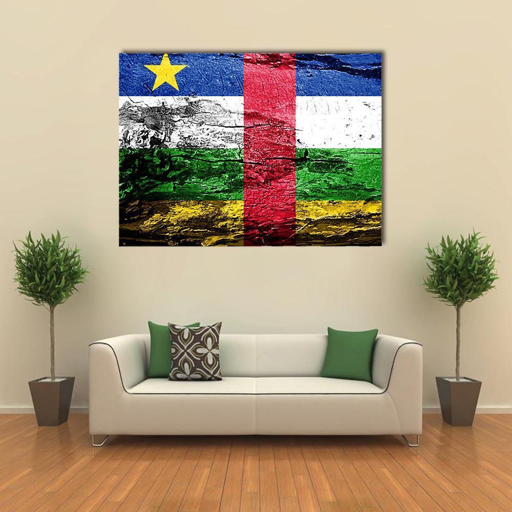 Central African Republic Flag Canvas Wall Art in red, green and blue, single panel hung on a wall