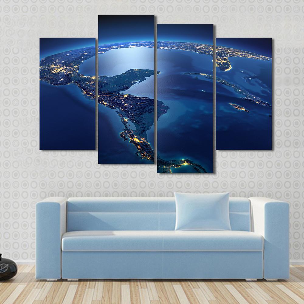 Central America From Space Canvas Wall Art-4 Pop-Gallery Wrap-50" x 32"-Tiaracle