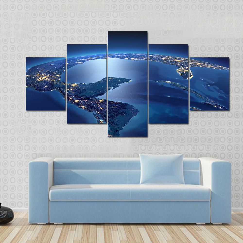 Central America From Space Canvas Wall Art-5 Star-Gallery Wrap-62" x 32"-Tiaracle