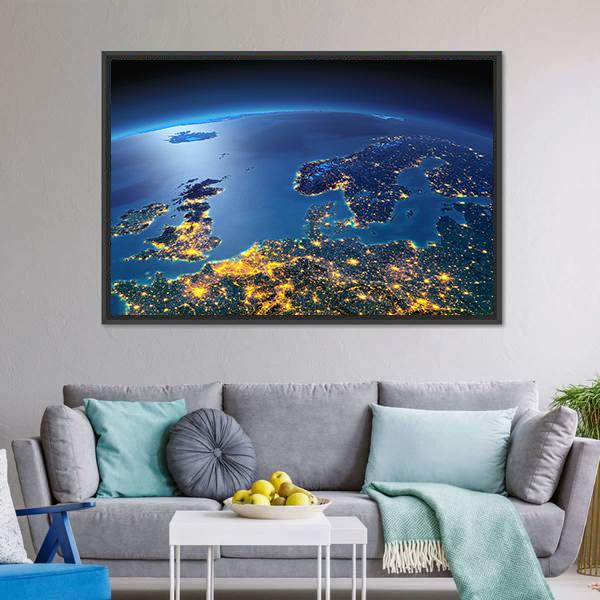 Central Europe From Space Canvas Wall Art-1 Piece-Floating Frame-24" x 16"-Tiaracle