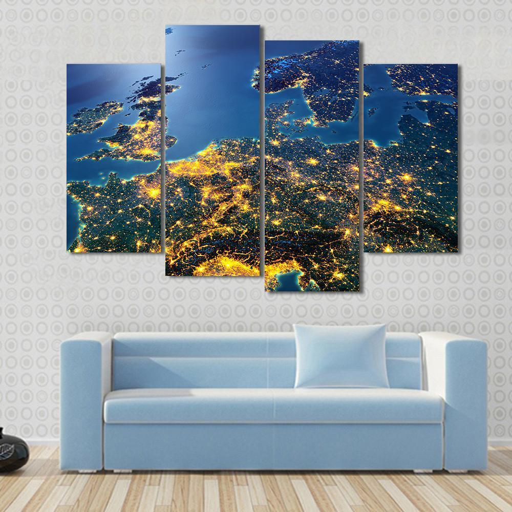 Central Europe From Space Canvas Wall Art-4 Pop-Gallery Wrap-50" x 32"-Tiaracle