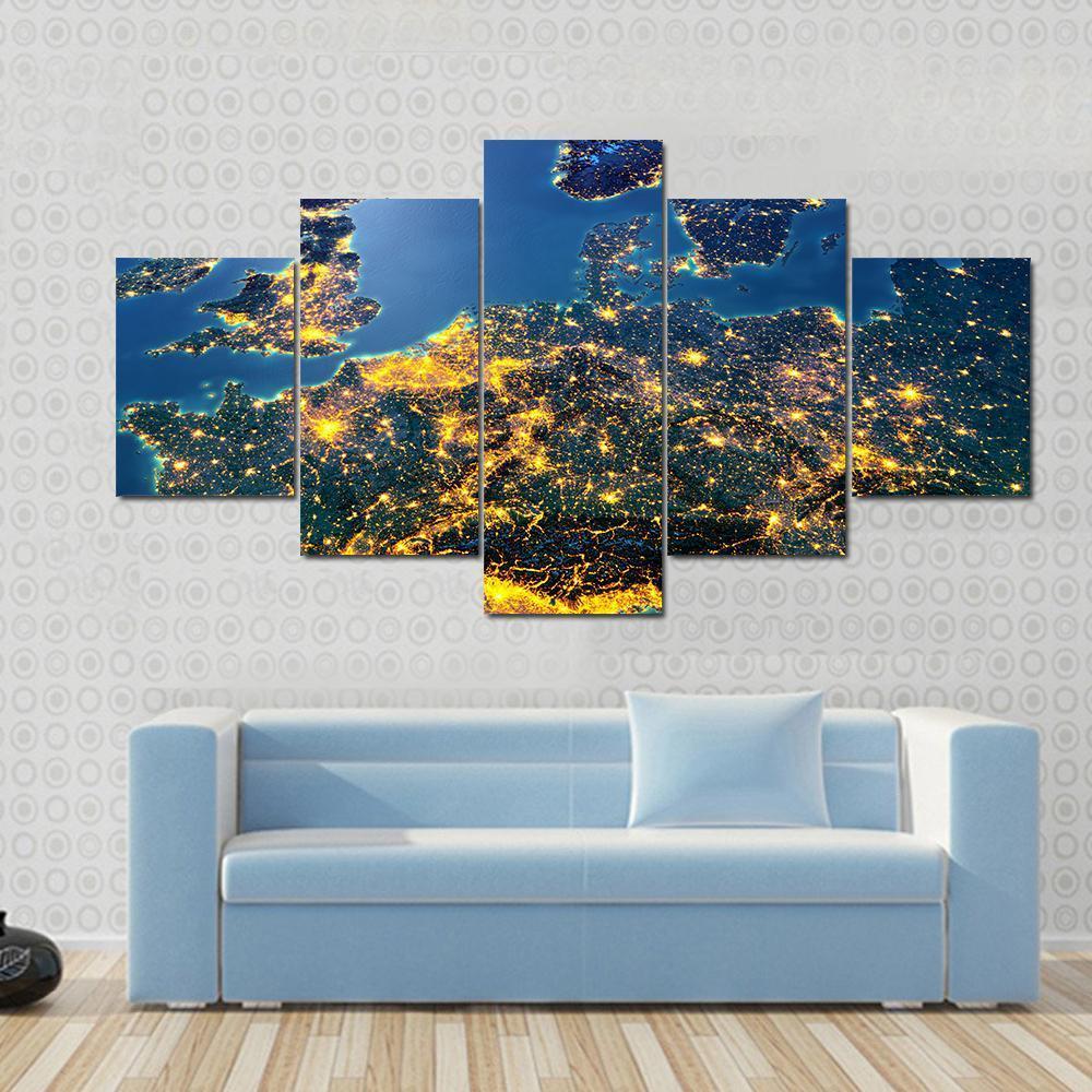 Central Europe From Space Canvas Wall Art-5 Star-Gallery Wrap-62" x 32"-Tiaracle