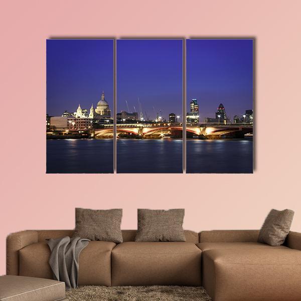 Central London At Night Canvas Wall Art-3 Horizontal-Gallery Wrap-37" x 24"-Tiaracle