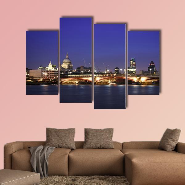 Central London At Night Canvas Wall Art-4 Pop-Gallery Wrap-50" x 32"-Tiaracle