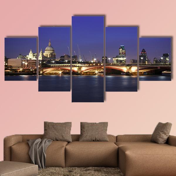 Central London At Night Canvas Wall Art-5 Star-Gallery Wrap-62" x 32"-Tiaracle