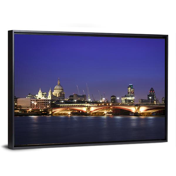 Central London At Night Canvas Wall Art-3 Horizontal-Gallery Wrap-25" x 16"-Tiaracle