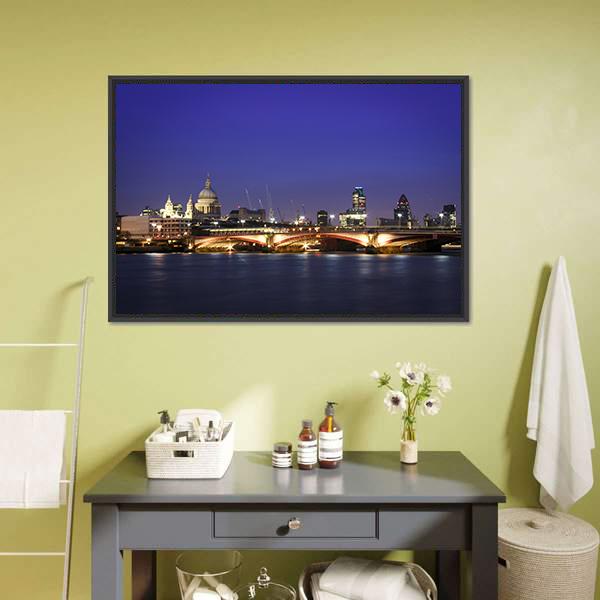 Central London At Night Canvas Wall Art-3 Horizontal-Gallery Wrap-25" x 16"-Tiaracle