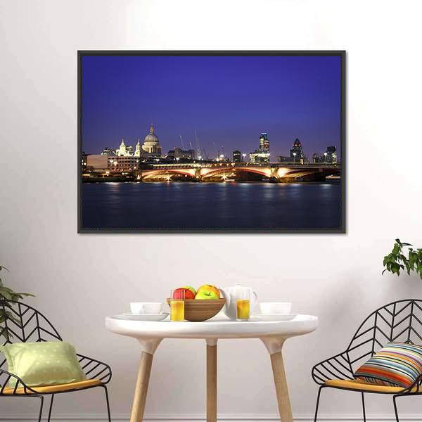 Central London At Night Canvas Wall Art-3 Horizontal-Gallery Wrap-25" x 16"-Tiaracle