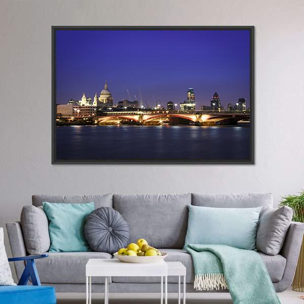 Central London At Night Canvas Wall Art-1 Piece-Floating Frame-24" x 16"-Tiaracle
