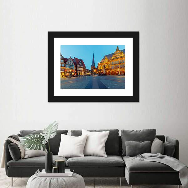 Central Market Square Bremen Canvas Wall Art-1 Piece-Framed Print-20" x 16"-Tiaracle