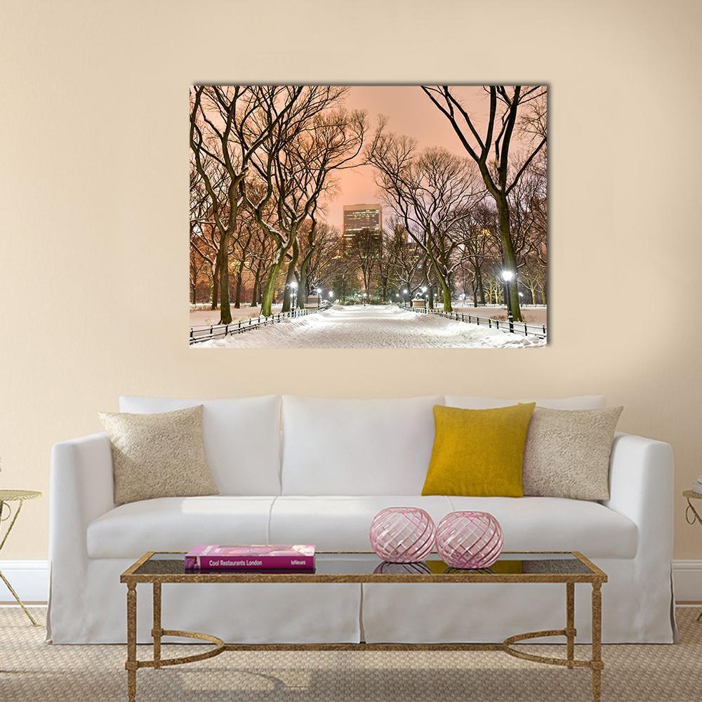 Central Park At Night Canvas Wall Art-1 Piece-Gallery Wrap-48" x 32"-Tiaracle