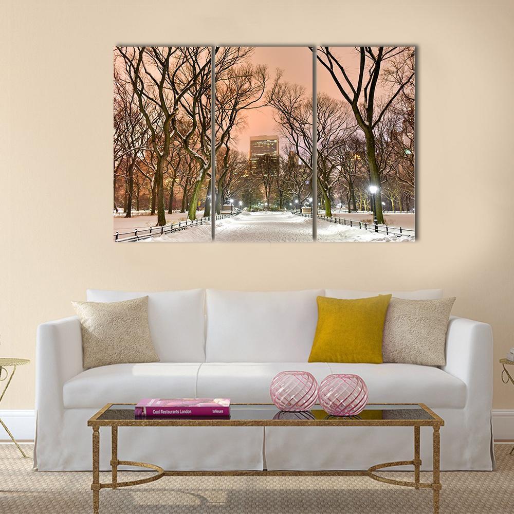 Central Park At Night Canvas Wall Art-3 Horizontal-Gallery Wrap-37" x 24"-Tiaracle
