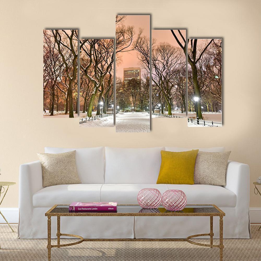 Central Park At Night Canvas Wall Art-5 Pop-Gallery Wrap-47" x 32"-Tiaracle
