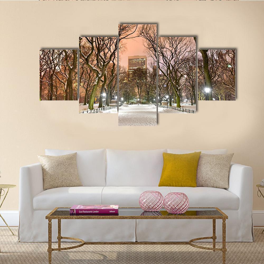 Central Park At Night Canvas Wall Art-5 Star-Gallery Wrap-62" x 32"-Tiaracle