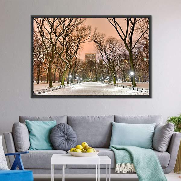 Central Park At Night Canvas Wall Art-1 Piece-Floating Frame-24" x 16"-Tiaracle