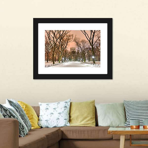 Central Park At Night Canvas Wall Art-3 Horizontal-Gallery Wrap-25" x 16"-Tiaracle