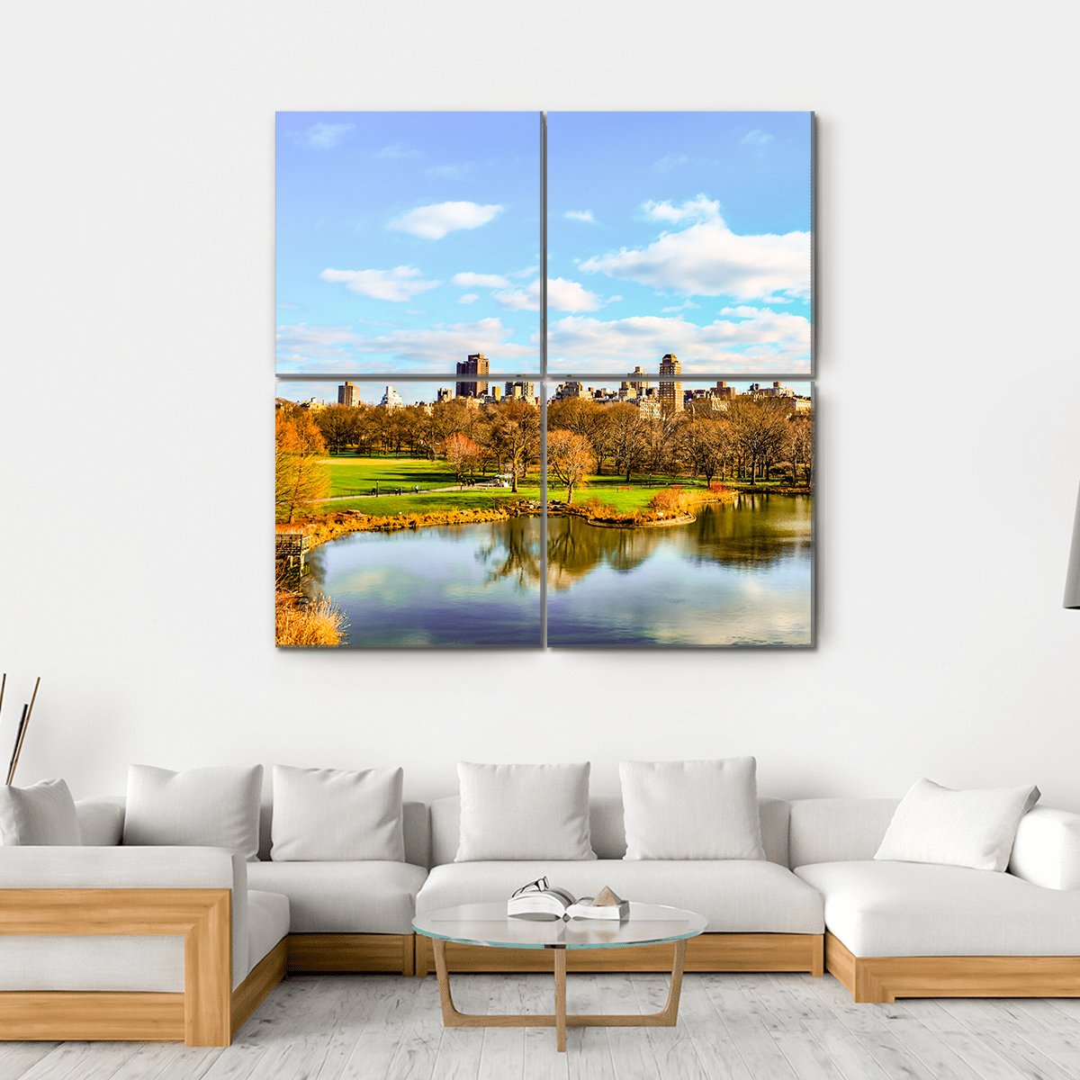 Central Park In Autumn Canvas Wall Art-4 Square-Gallery Wrap-17" x 17"-Tiaracle