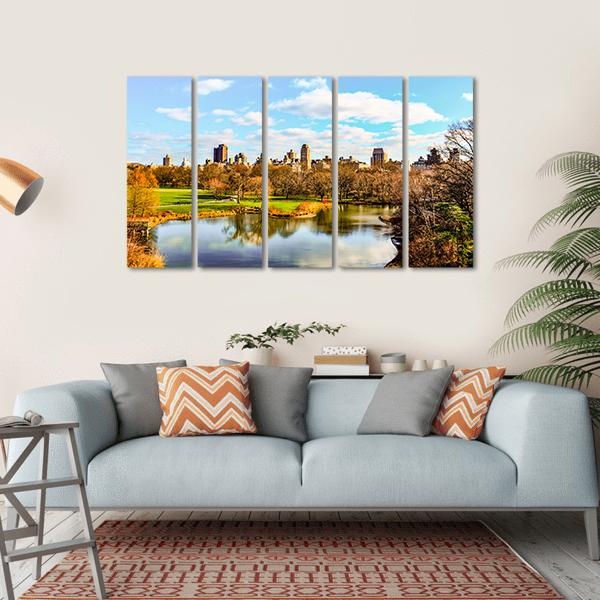 Central Park In Autumn Canvas Wall Art-5 Horizontal-Gallery Wrap-22" x 12"-Tiaracle