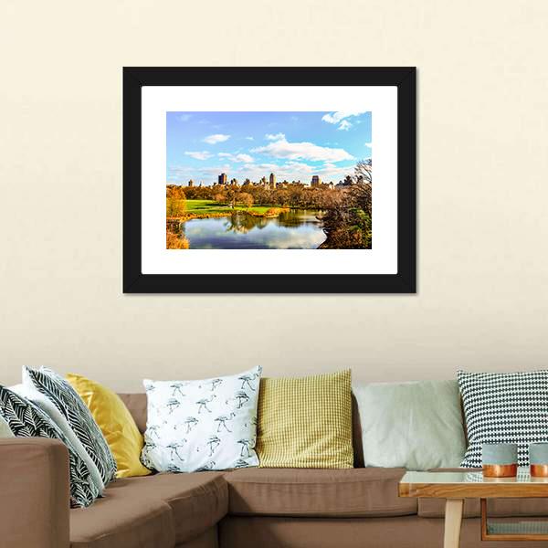Central Park In Autumn Canvas Wall Art-5 Horizontal-Gallery Wrap-22" x 12"-Tiaracle