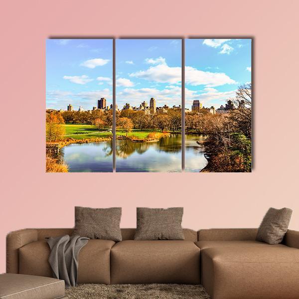 Central Park In Autumn Canvas Wall Art-3 Horizontal-Gallery Wrap-37" x 24"-Tiaracle