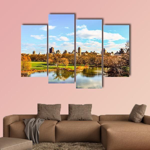Central Park In Autumn Canvas Wall Art-4 Pop-Gallery Wrap-50" x 32"-Tiaracle