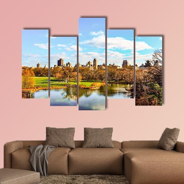 Central Park In Autumn Canvas Wall Art-5 Pop-Gallery Wrap-47" x 32"-Tiaracle