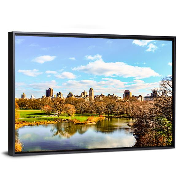 Central Park In Autumn Canvas Wall Art-3 Horizontal-Gallery Wrap-25" x 16"-Tiaracle
