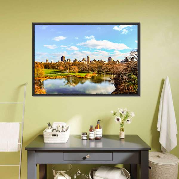 Central Park In Autumn Canvas Wall Art-3 Horizontal-Gallery Wrap-25" x 16"-Tiaracle