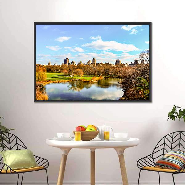 Central Park In Autumn Canvas Wall Art-3 Horizontal-Gallery Wrap-25" x 16"-Tiaracle