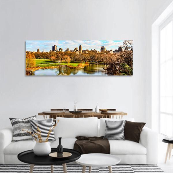 Central Park In Autumn Panoramic Canvas Wall Art-1 Piece-36" x 12"-Tiaracle