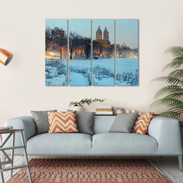 Central Park In Winter Canvas Wall Art-4 Horizontal-Gallery Wrap-34" x 24"-Tiaracle