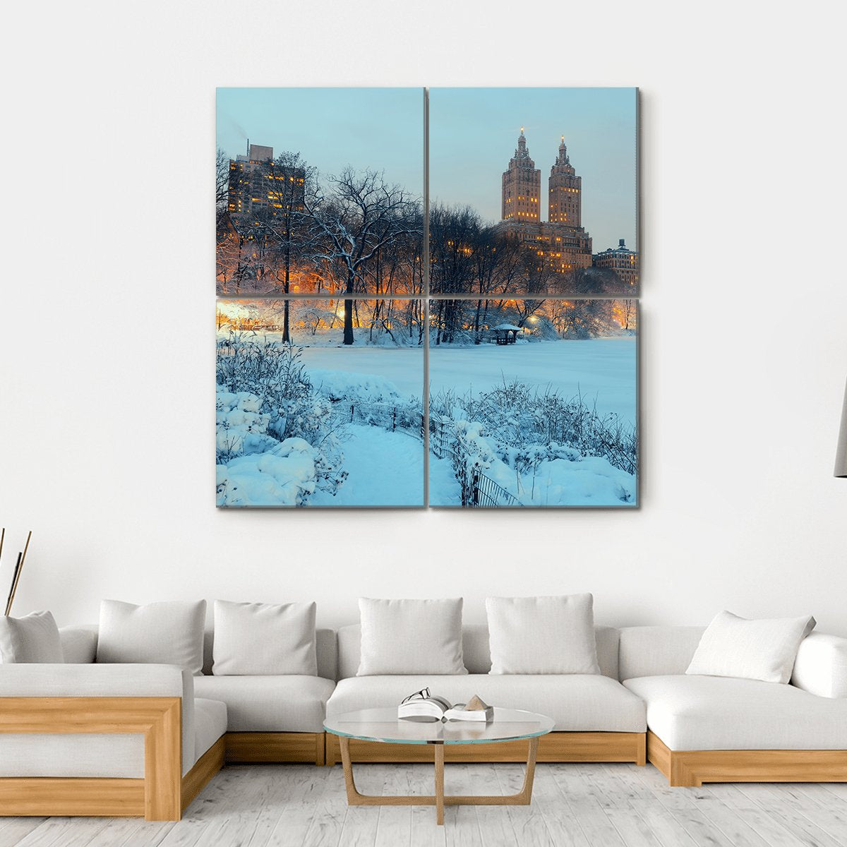 Central Park In Winter Canvas Wall Art-4 Square-Gallery Wrap-17" x 17"-Tiaracle