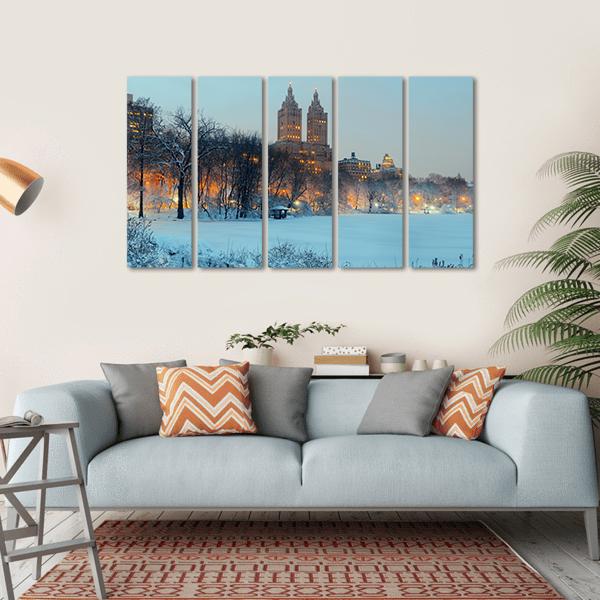 Central Park In Winter Canvas Wall Art-5 Horizontal-Gallery Wrap-22" x 12"-Tiaracle