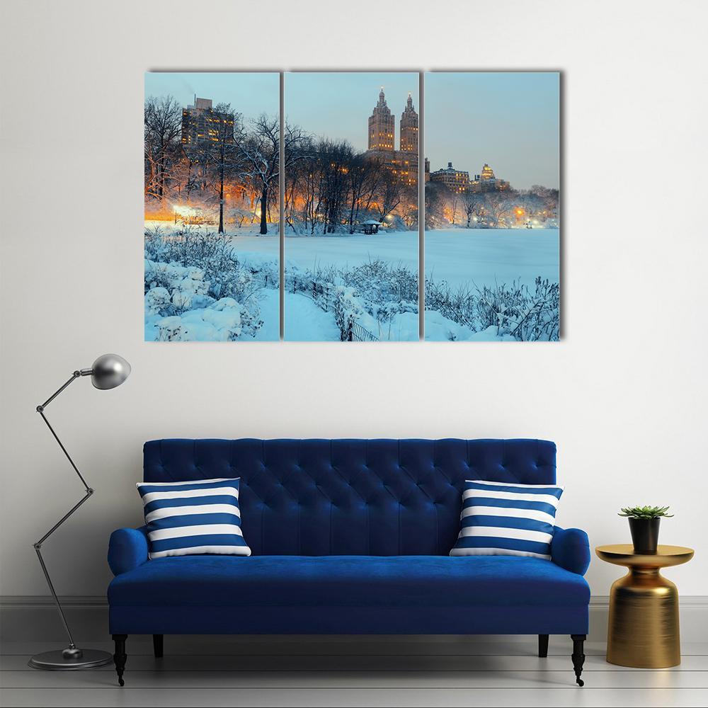 Central Park In Winter Canvas Wall Art-3 Horizontal-Gallery Wrap-37" x 24"-Tiaracle