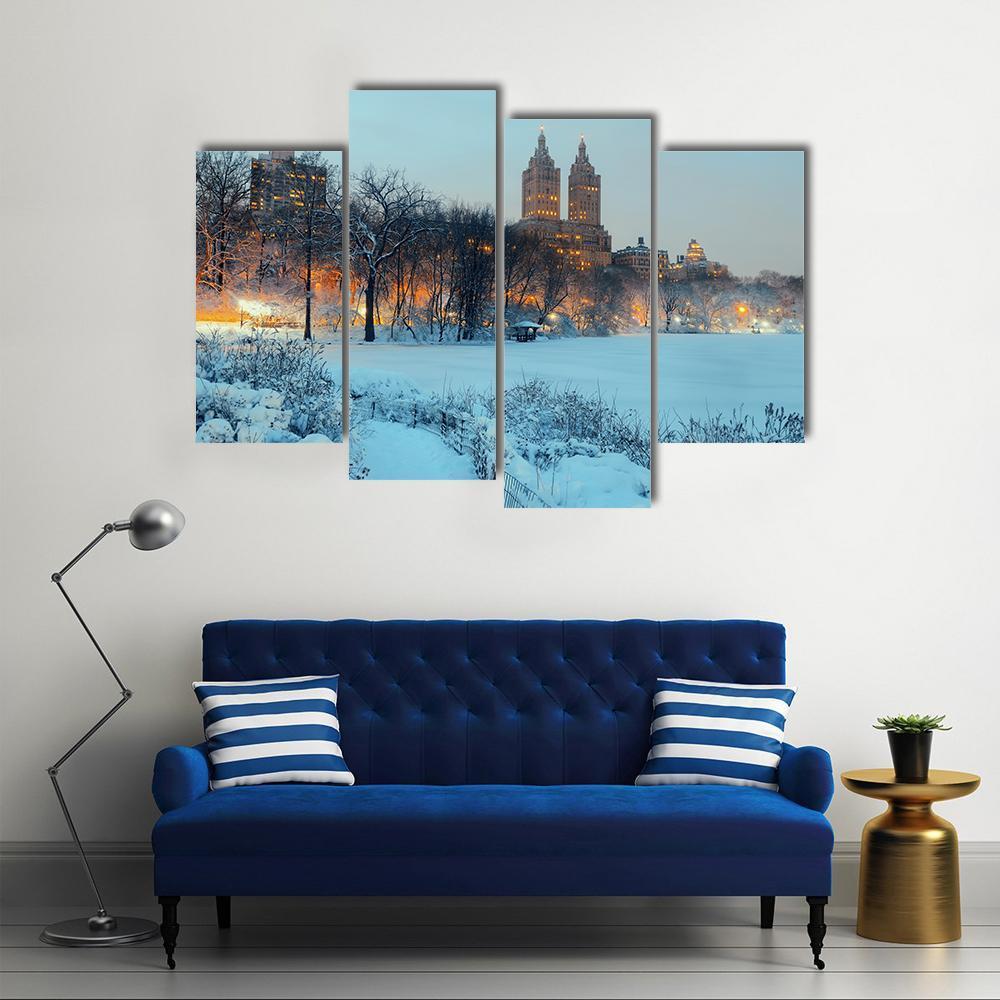 Central Park In Winter Canvas Wall Art-4 Pop-Gallery Wrap-50" x 32"-Tiaracle