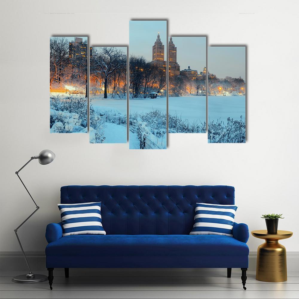 Central Park In Winter Canvas Wall Art-5 Pop-Gallery Wrap-47" x 32"-Tiaracle